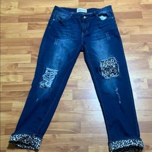 Boutique L and B denim jeans size 12 leopard print